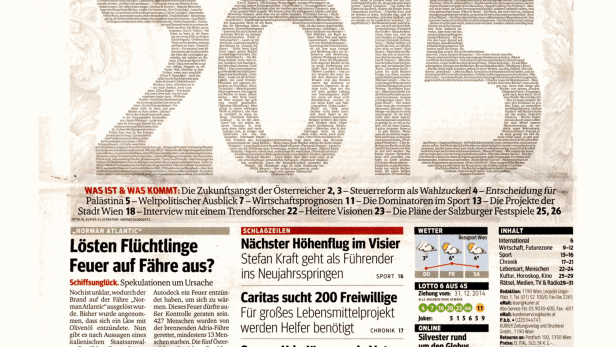 Titelseite der Zeitung „Kurier“ vom 1. Januar 2015.