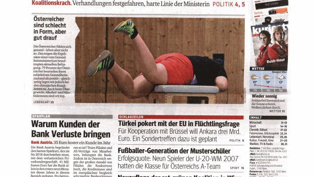Titelseite der Zeitung „Kurier“ vom 13. November 2015.