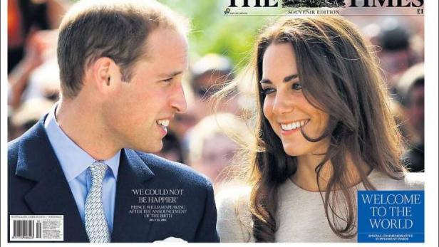 Titelseite der „The Times“ mit Prinz William und Kate Middleton.