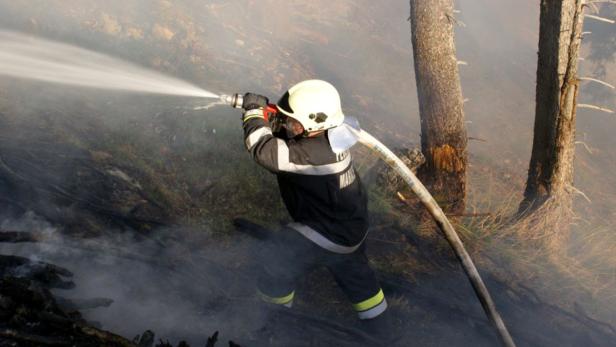 APA7718154-2 - 30042012 - GRAZ - ÖSTERREICH: ZU APA-TEXT CI - Ein Feuerwehrmann im Einsatz gegen einen Waldbrand am Sonntag, 29. April 2012, im Bezirk Bruck an der Mur. +++ WIR WEISEN AUSDRÜCKLICH DARAUF HIN, DASS EINE VERWENDUNG DES BILDES AUS MEDIEN- UND/ODER URHEBERRECHTLICHEN GRÜNDEN AUSSCHLIESSLICH IM ZUSAMMENHANG MIT DEM ANGEFÜHRTEN ZWECK ERFOLGEN DARF - VOLLSTÄNDIGE COPYRIGHTNENNUNG VERPFLICHTEND +++ APA-FOTO: PETER SCHELCH BFV BRUCK