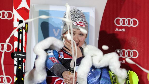 Hoppala: Der letzte Zagreber Slalom im Jänner 2013 endete mit Champagner für Mikaela Shiffrin.