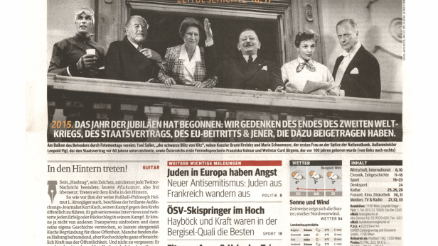Titelseite des „Kurier am Sonntag“ vom 4. Jänner 2015 mit Artikeln zu Politik, Zeitgeschichte und Kultur.