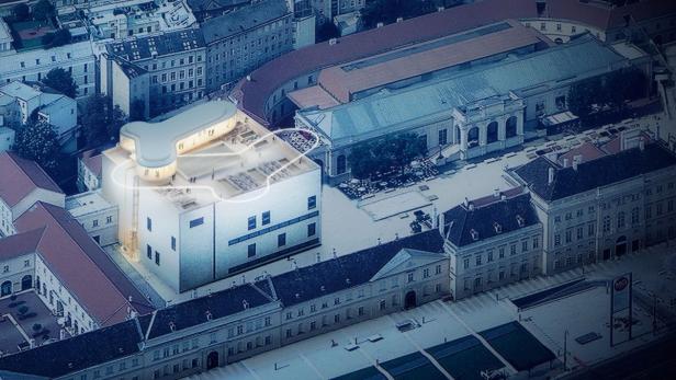 Ein Rendering der geplanten &quot;MQ Libelle&quot; und &quot;MQ Terrasse&quot; auf dem Dach des Leopold Museums im Wiener Museumsquartier.