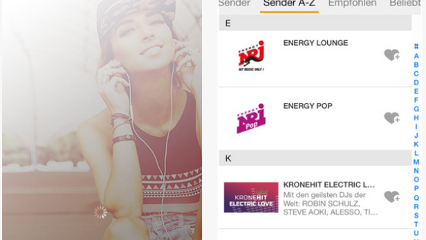 Ein Screenshot der RadioPlayer-App auf einem Smartphone.