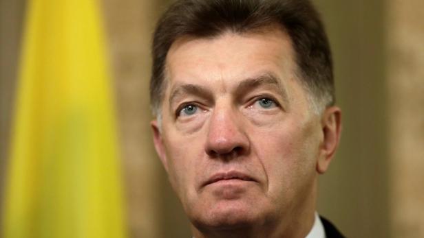 Lithuania's Prime Minister Butkevicius listens dur