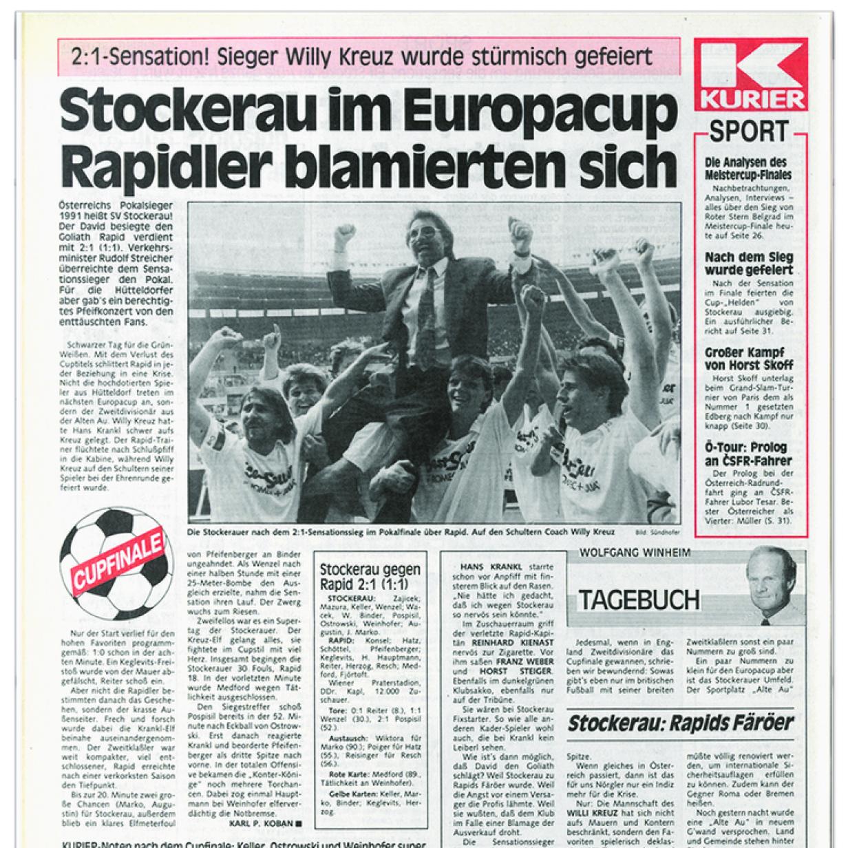 Vor 30 Jahren: Als Stockerau gegen Rapid die Pokal-Sensation gelang | Kurier
