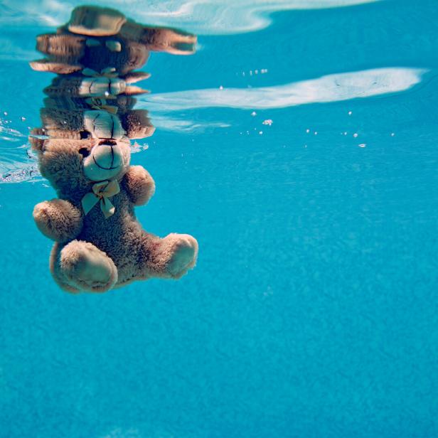 teddy bear drowning underwater