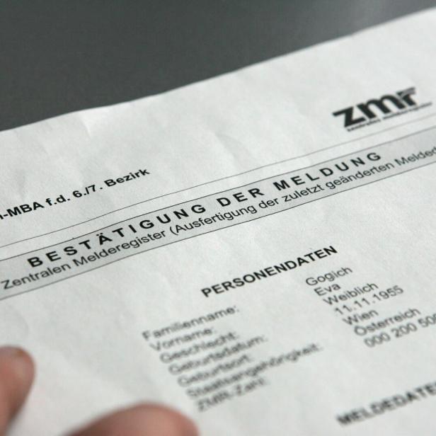 Meldezettel mit Meldedaten einer Mieterin