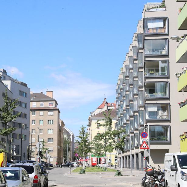 Straßenansicht aus dem Sonnwendviertel in Wien