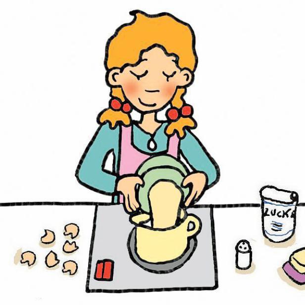 Eine junge Frau kocht mit Zutaten wie Pilzen, Zucker und Butter.
