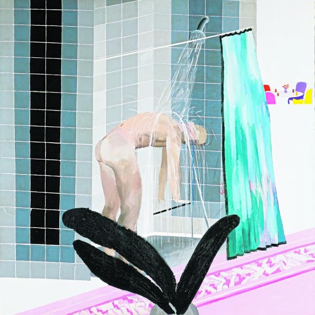 Ein Gemälde zeigt eine Person, die unter einer Dusche steht.