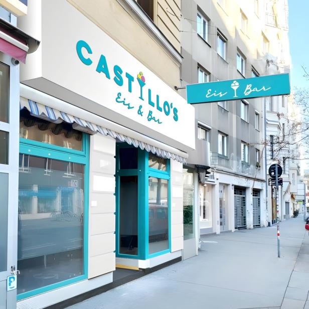 Die Fassade von „Castillo's Eis & Bar“ an einer Straße.