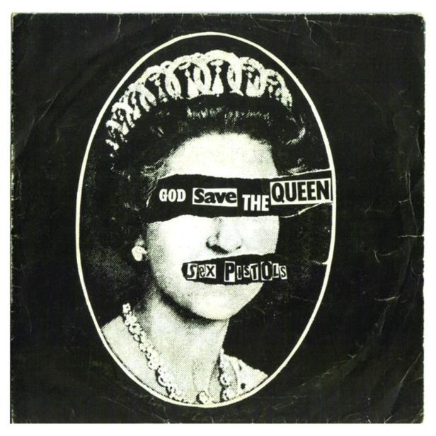 Das Cover der Single „God Save the Queen“ der Sex Pistols zeigt eine bearbeitete Fotografie von Königin Elisabeth II..