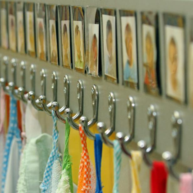 hooks with towels of nursery children