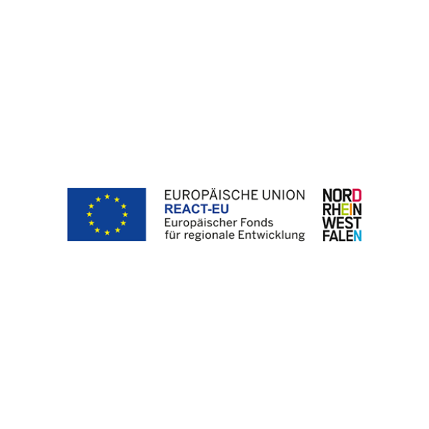 Logos der Europäischen Union, REACT-EU und Nordrhein-Westfalen.