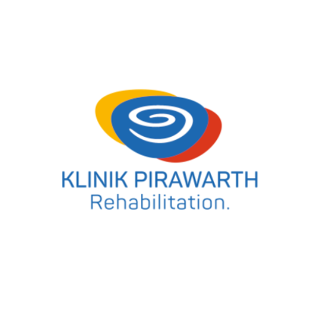 Das Logo der Klinik Pirawarth Rehabilitation mit einem stilisierten, farbigen Wirbel.