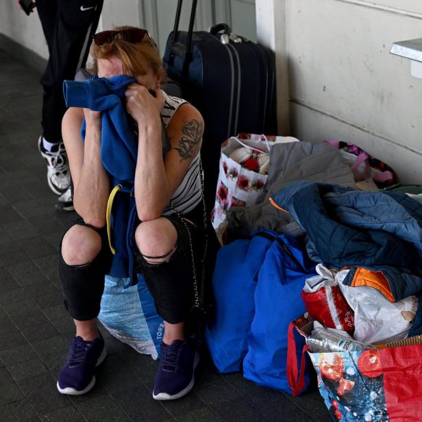 Ukrainian refugees arrive in Przemysl, southeastern Poland