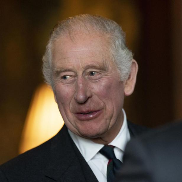 König Charles III. im Gespräch mit einer Person.
