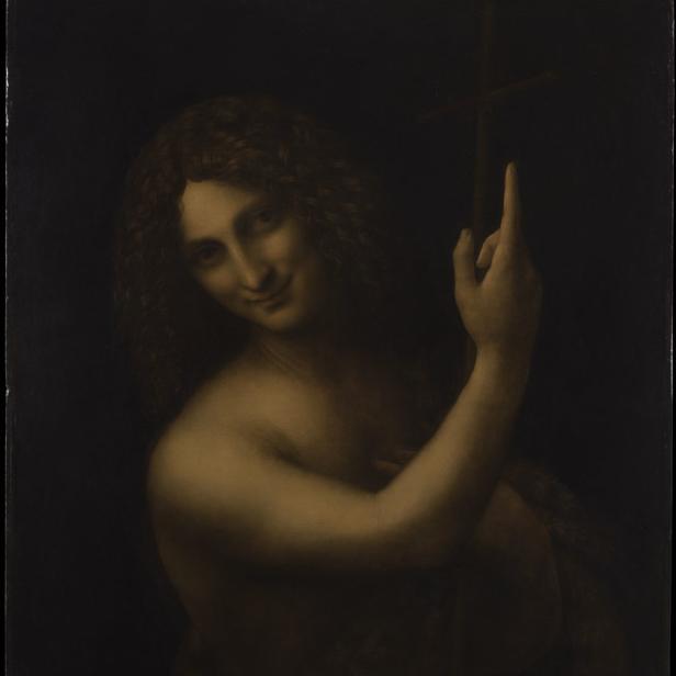 Das Gemälde „Johannes der Täufer“ von Leonardo da Vinci zeigt Johannes mit einem Kreuzstab.
