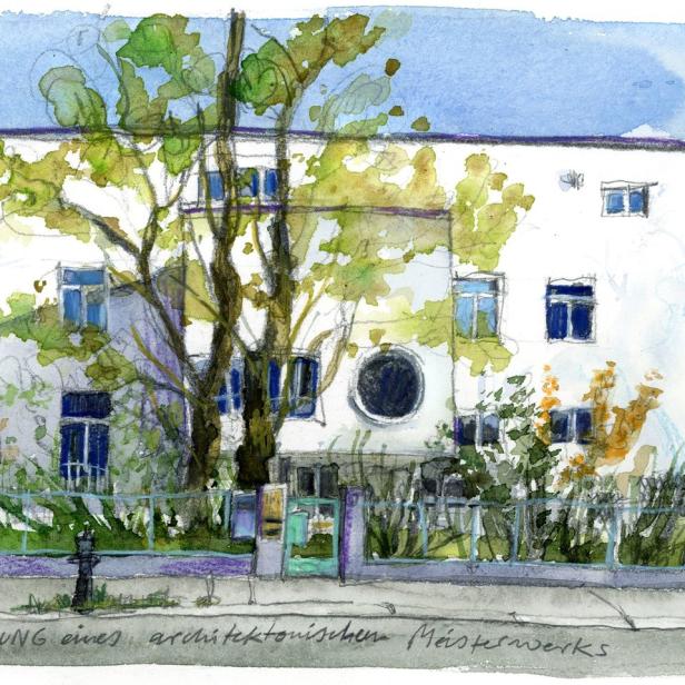Aquarellzeichnung der „Villa Beer“, deren Rettung geplant ist.