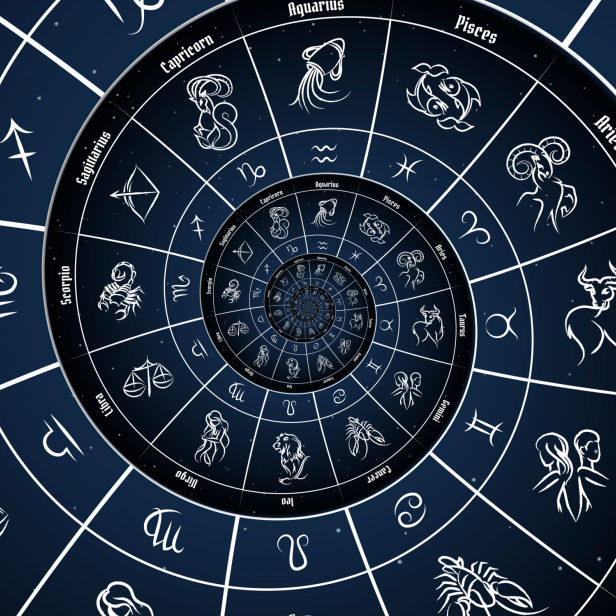 Eine Darstellung der Tierkreiszeichen in einem spiralförmigen Design.