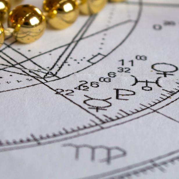 Detail of an natal chart with astrological planets, Christmas decoration background