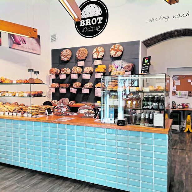 Innenansicht der Bäckerei „Brotsüchtig“ in der Herrengasse in Linz.