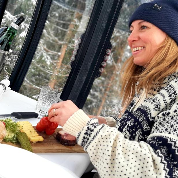 Tina Neudegger (Hotel Nesslerhof) beim Gondeldinner.