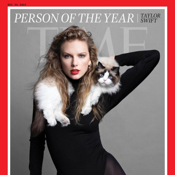 Taylor Swift mit ihrer Katze Benjamin Button auf dem Cover des „Time“-Magazins „Person of the Year“.