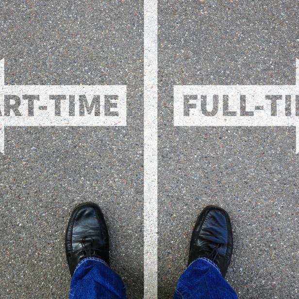 Part-time and full-time job working businessman business concept