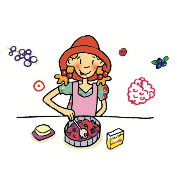 Lilli bereitet ein Beerencrumble-Rezept zu.