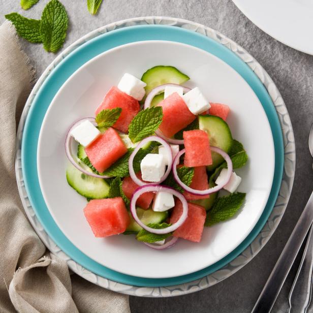Wassermelonensalat mit Feta und Minze.
