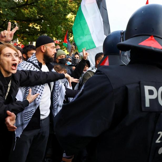 Demonstration in support of Palestinians on the one-year anniversary of Hamas' October 7 attack, in Berlin