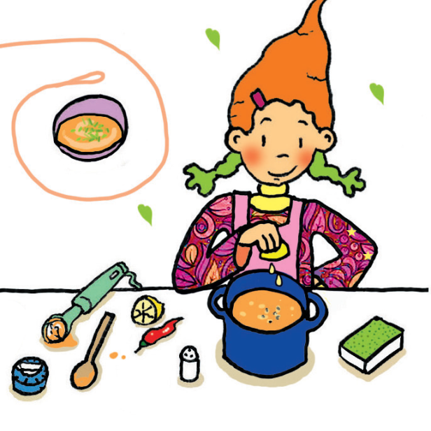 Lilli kocht Karottensuppe.