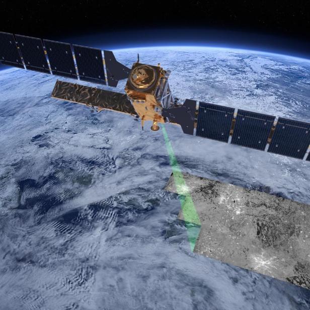 Satellit mit Blick auf die Erde. 