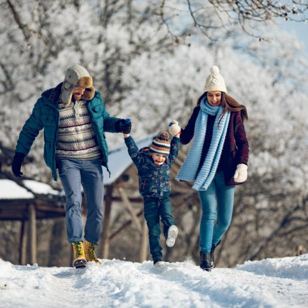 Eine Familie im Schnee