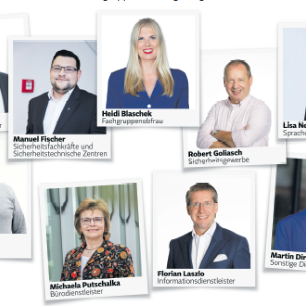 9 Personen sind auf Karten zu sehen, darunter ihre Namen und ihre Position