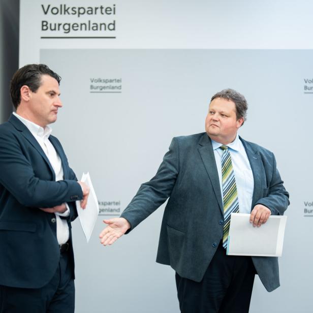 Zarits und Strobl bei einer Pressekonferenz des Landesparteivorstands ÖVP Burgenland.