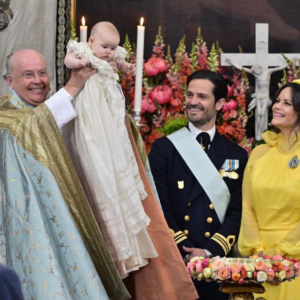 Die Taufe von Prinzessin Ines in der Schlosskirche Drottningholm in Stockholm.