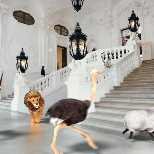 Tiere bewegen sich im Museum Belvedere.