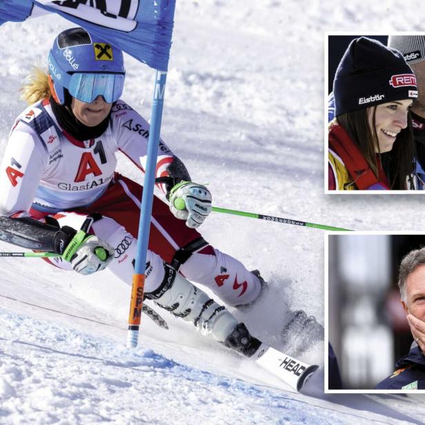Amanda Salzgeber (großes Bild). Roland Assinger mit Mirjam Puchner und Stephanie Venier. Ex-Red-Bull-Teamchef Christian Horner.