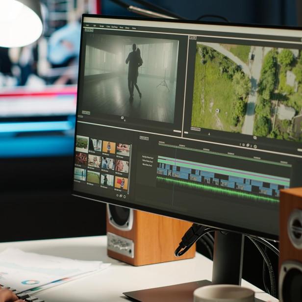 Auf dem Bildschirm eines Computers ist ein Video-Editing-Programm geöffnet.