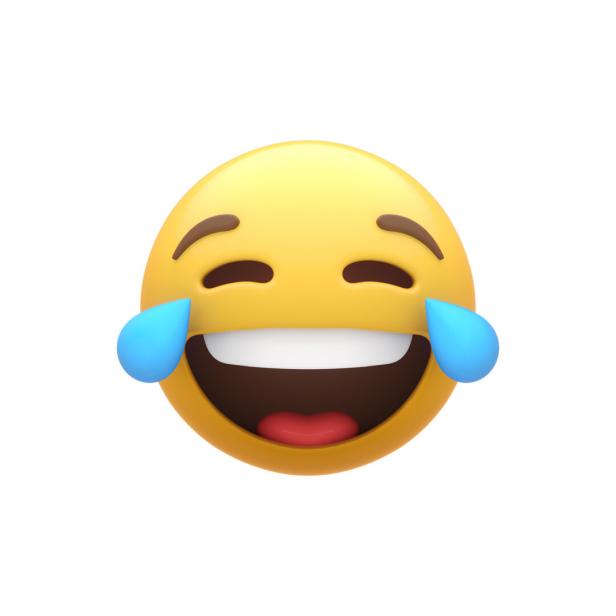 Ein gelbes Smiley mit Tränen lacht laut.