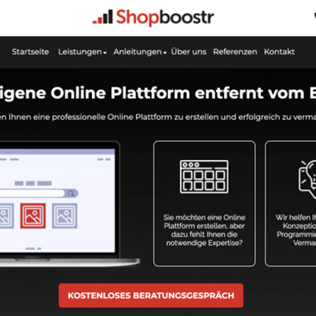 Auf dem Bild wird die Startseite der Online Plattform shopboostr.de abgebildet.