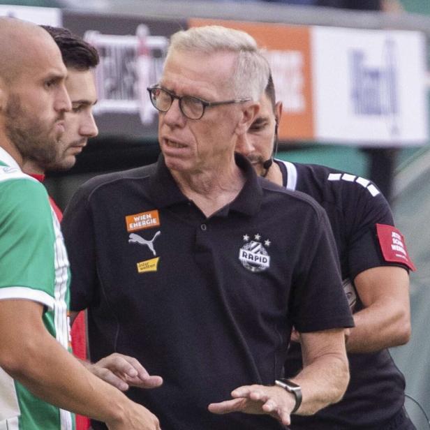 Rapid-Trainer Stöger (r.) wechselt viel, Grgic hofft auf einen Einsatz.