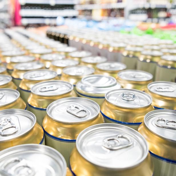 Aisles of shelves in supermarket
