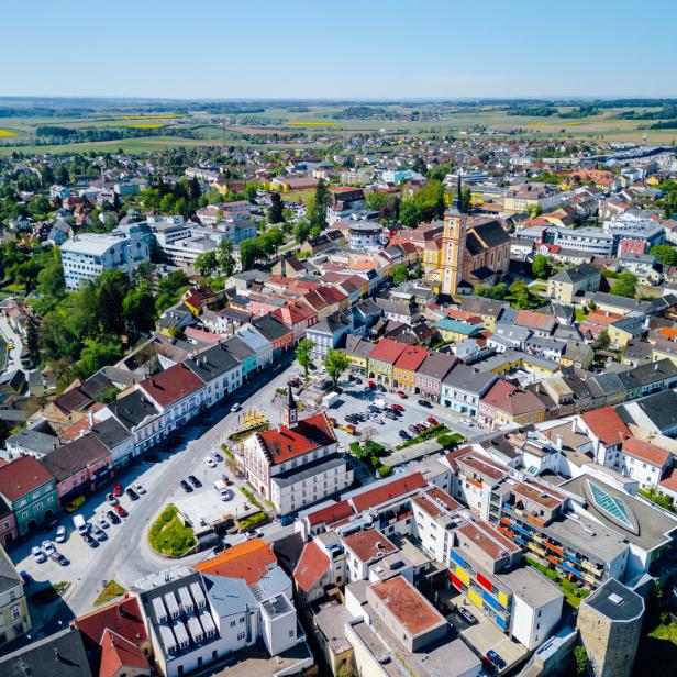 Aerial view of city of Waidhofen an der Thaya