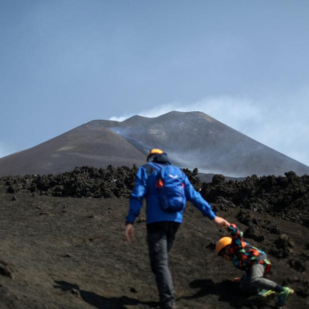 Tourism on Mount Etna during eruption