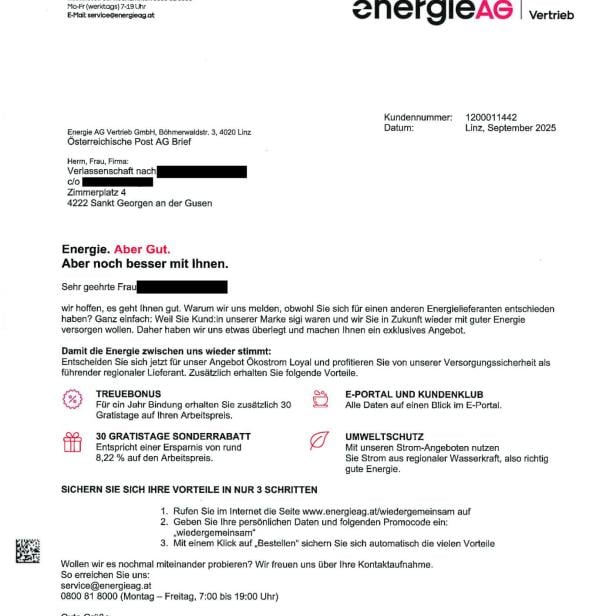 Dokument der EnergieAG, weiße Seite mit schwarzer Schrift