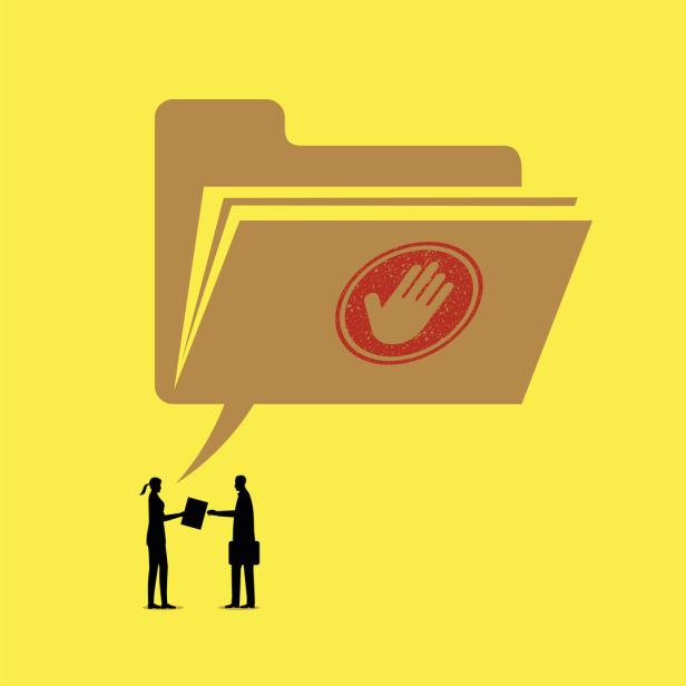 Illustration of a whistleblower handing over classified documents